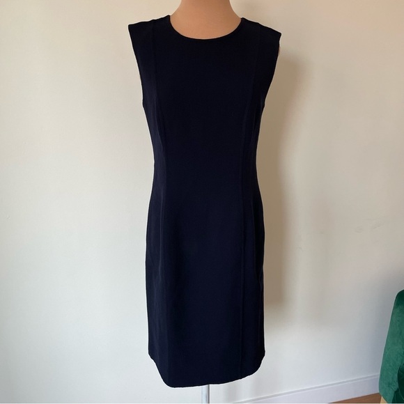Bill Blass Vintage 1990s Blue Sleeveless Crewneck Knee-Length Shift Dress Size S - Picture 4 of 10